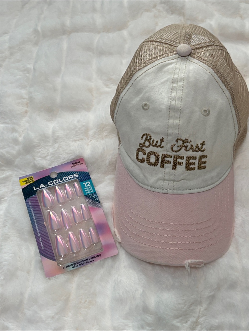 But First Coffee Pink & Cream Trucker Hat